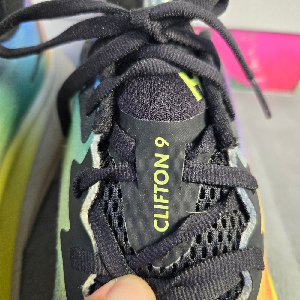 Hoka Clifton 9 Women 10B Running Shoes Black Multi Rainbow 1127896 BKML Tie Dye - Picture 8 of 10